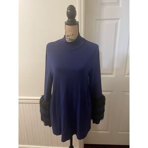 alfani sweater womens Sleeve‎ Trimmed Faux Fur Royal Blue Size M